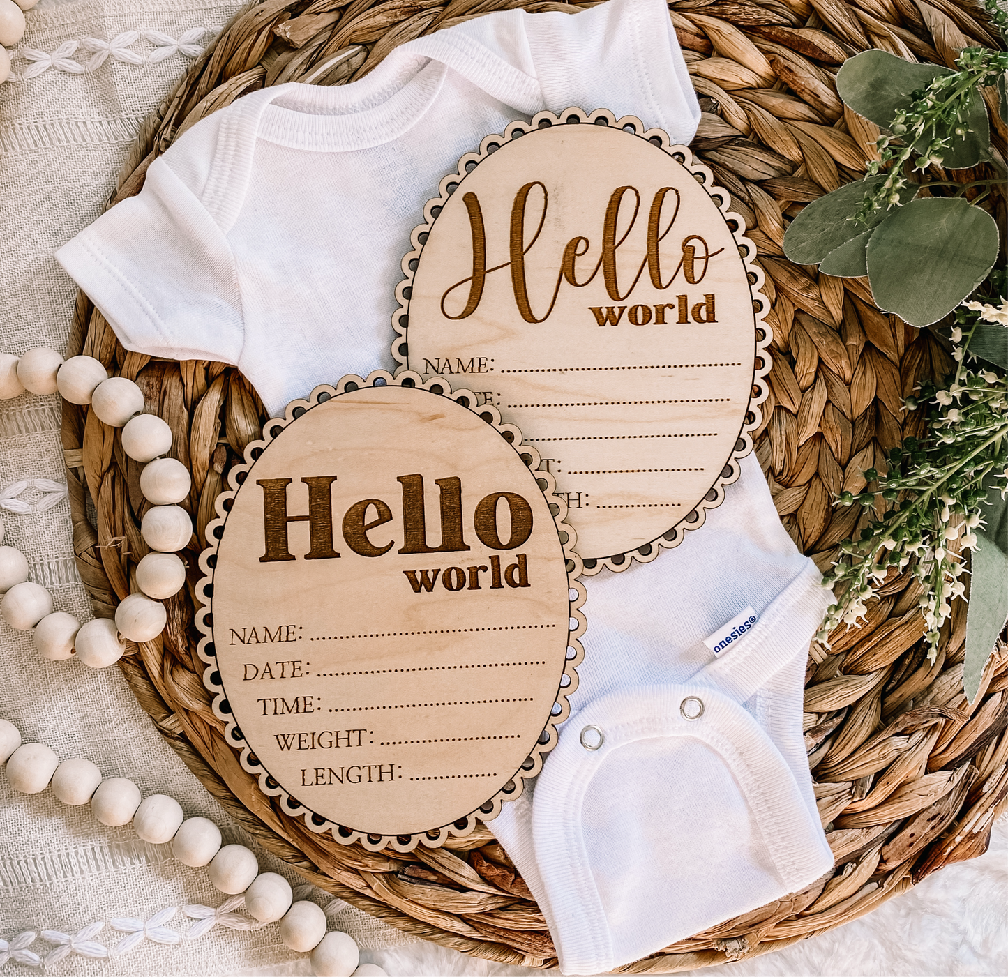 Scalloped Edge Hello World Birth Stat Sign