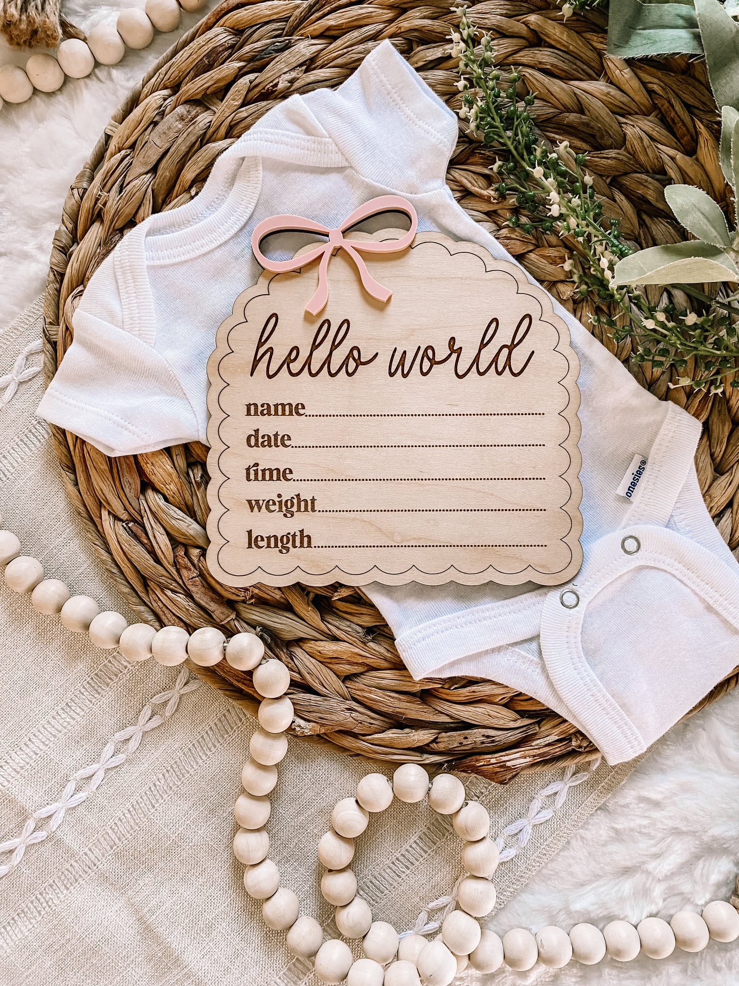 Dainty Bow Hello World Birth Stat Sign