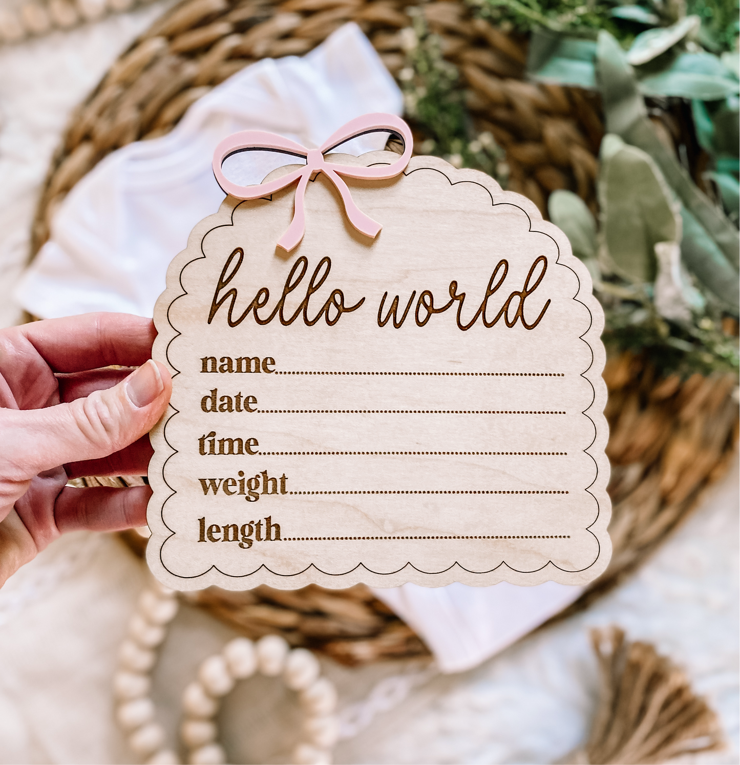 Dainty Bow Hello World Birth Stat Sign