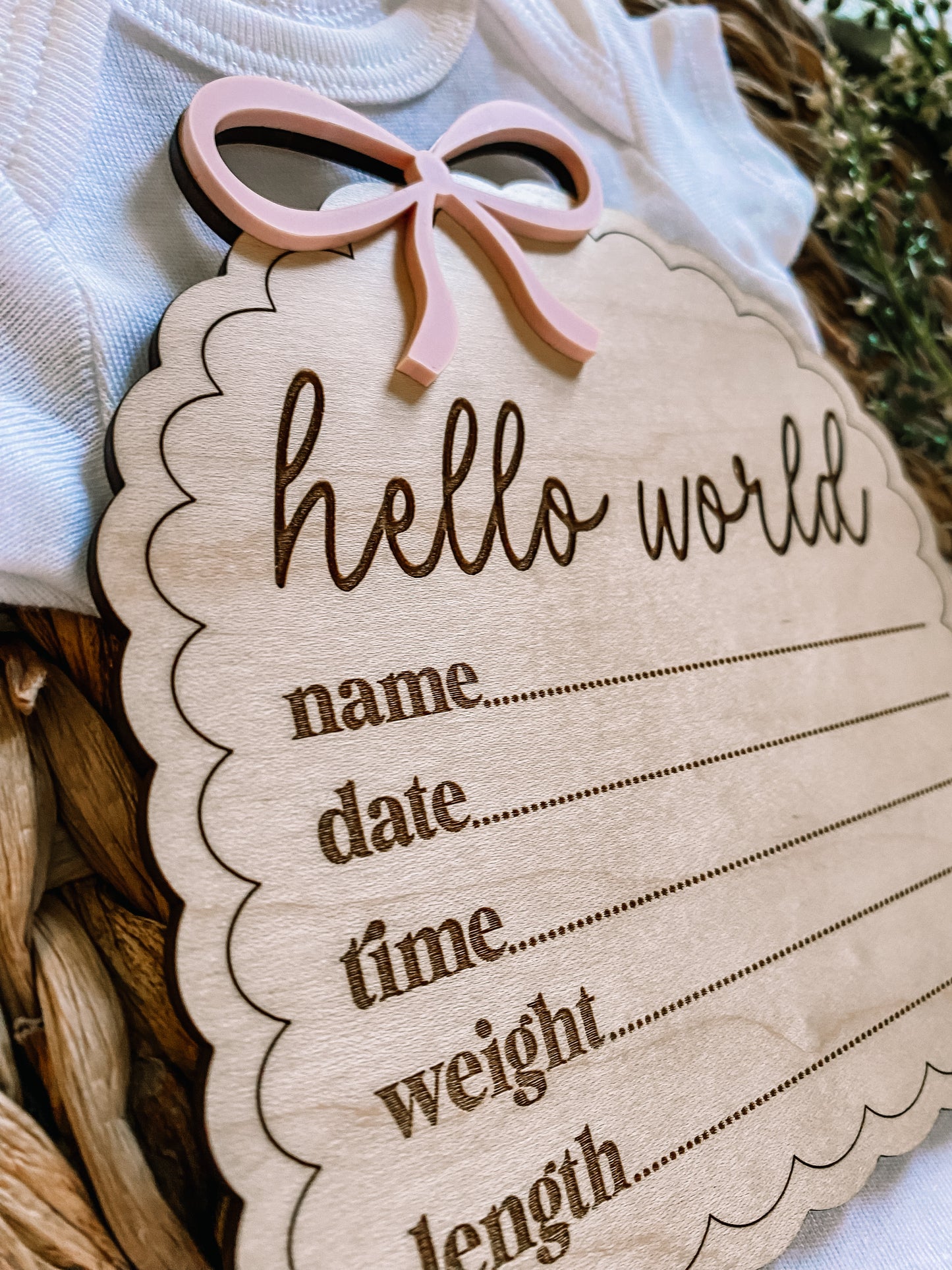 Dainty Bow Hello World Birth Stat Sign