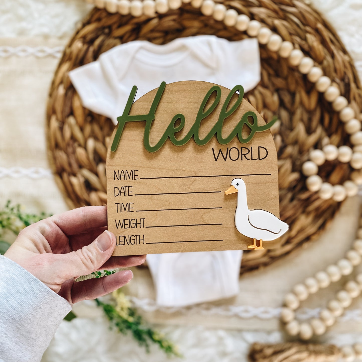 Hello World 3D Birth Stat Sign - Goose