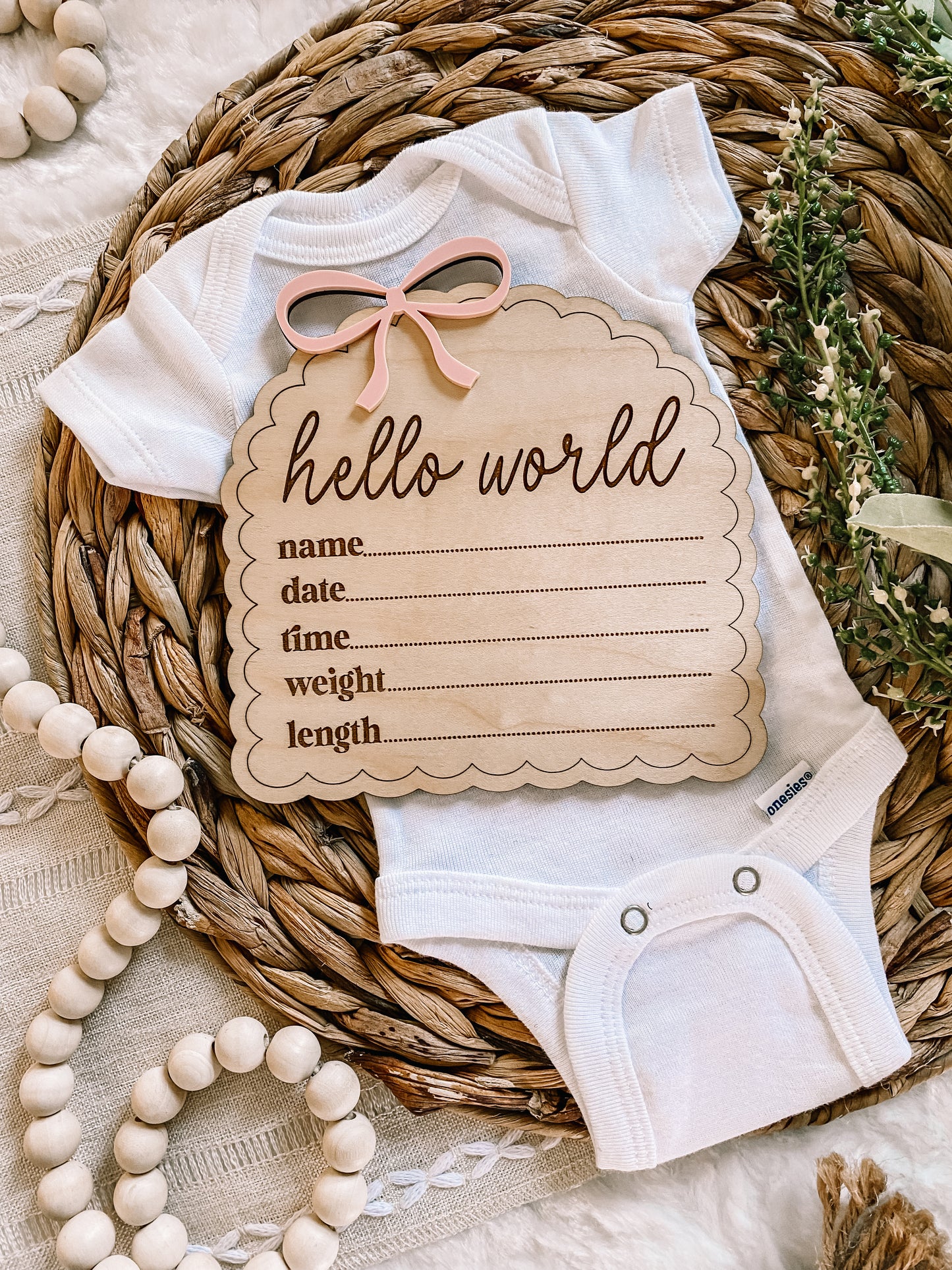 Dainty Bow Hello World Birth Stat Sign