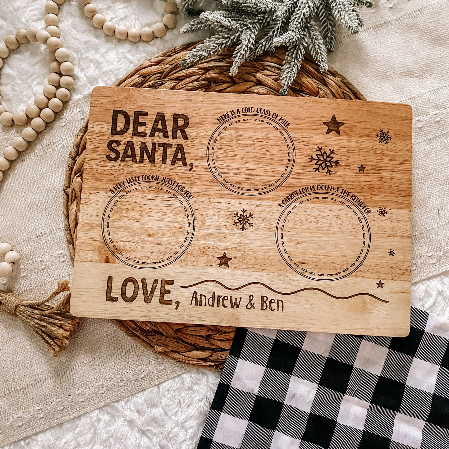 Custom Santa Milk and Cookie Board - Snowflake