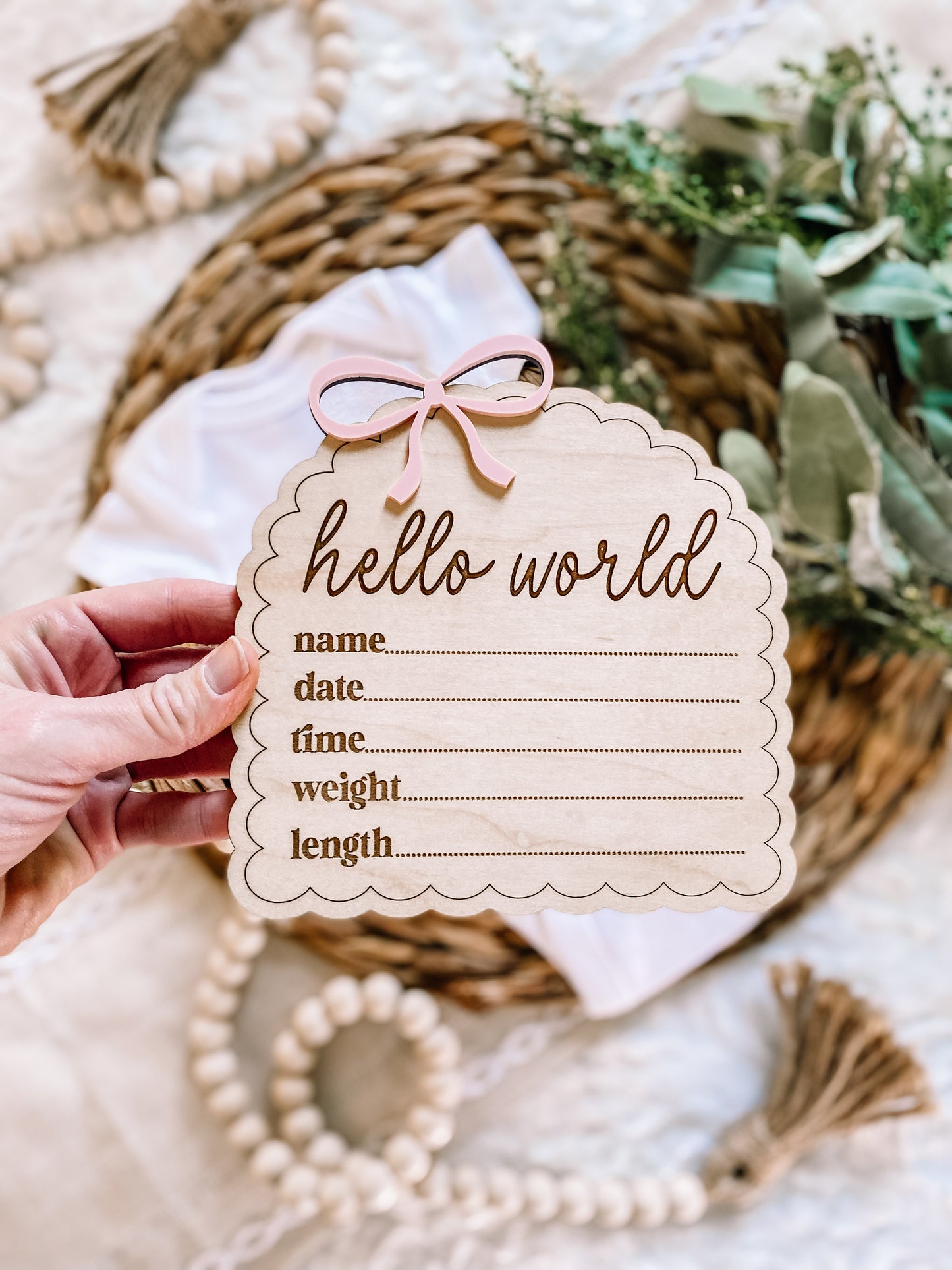 Dainty Bow Hello World Birth Stat Sign