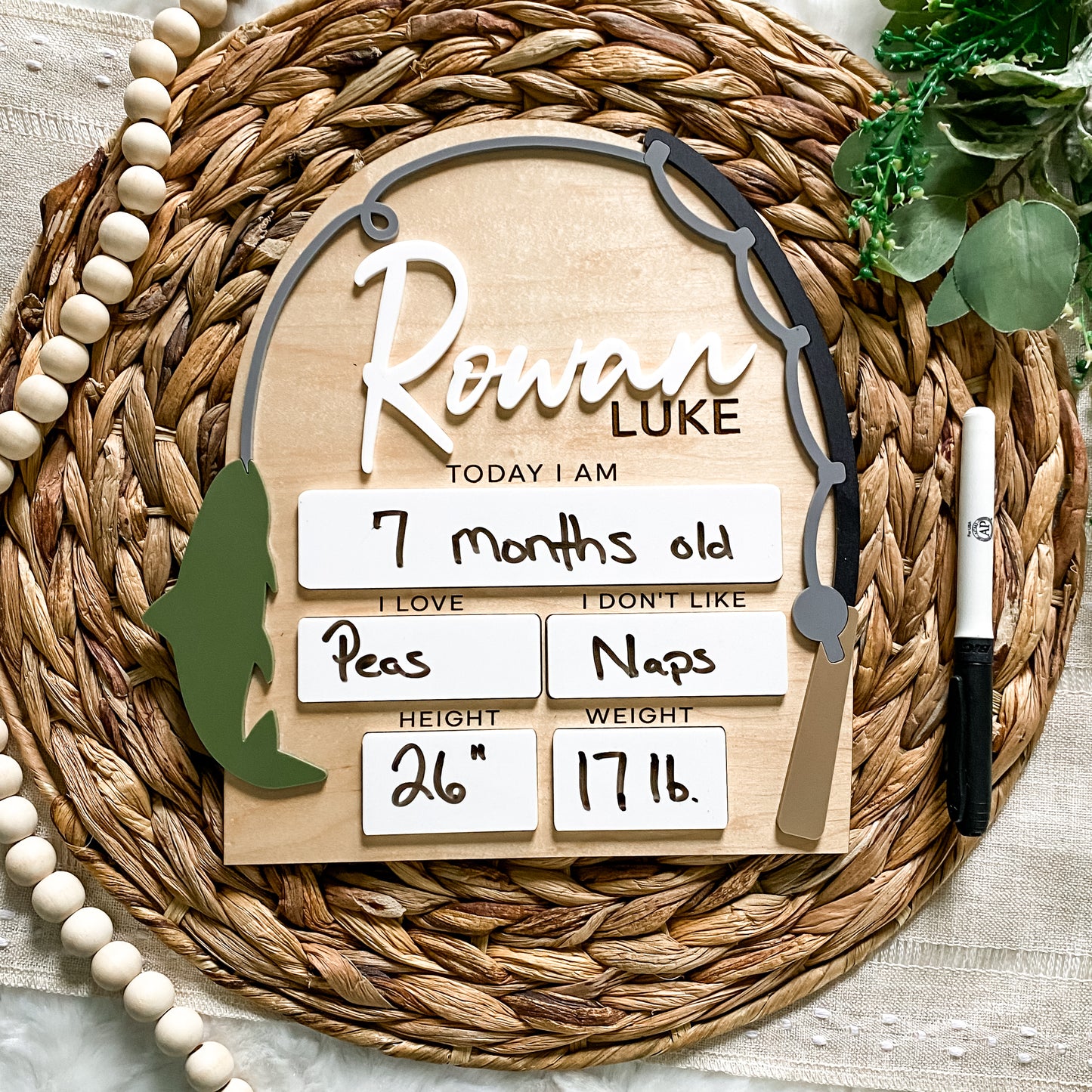 Custom Fishing Dry Erase Monthly Milestone Board