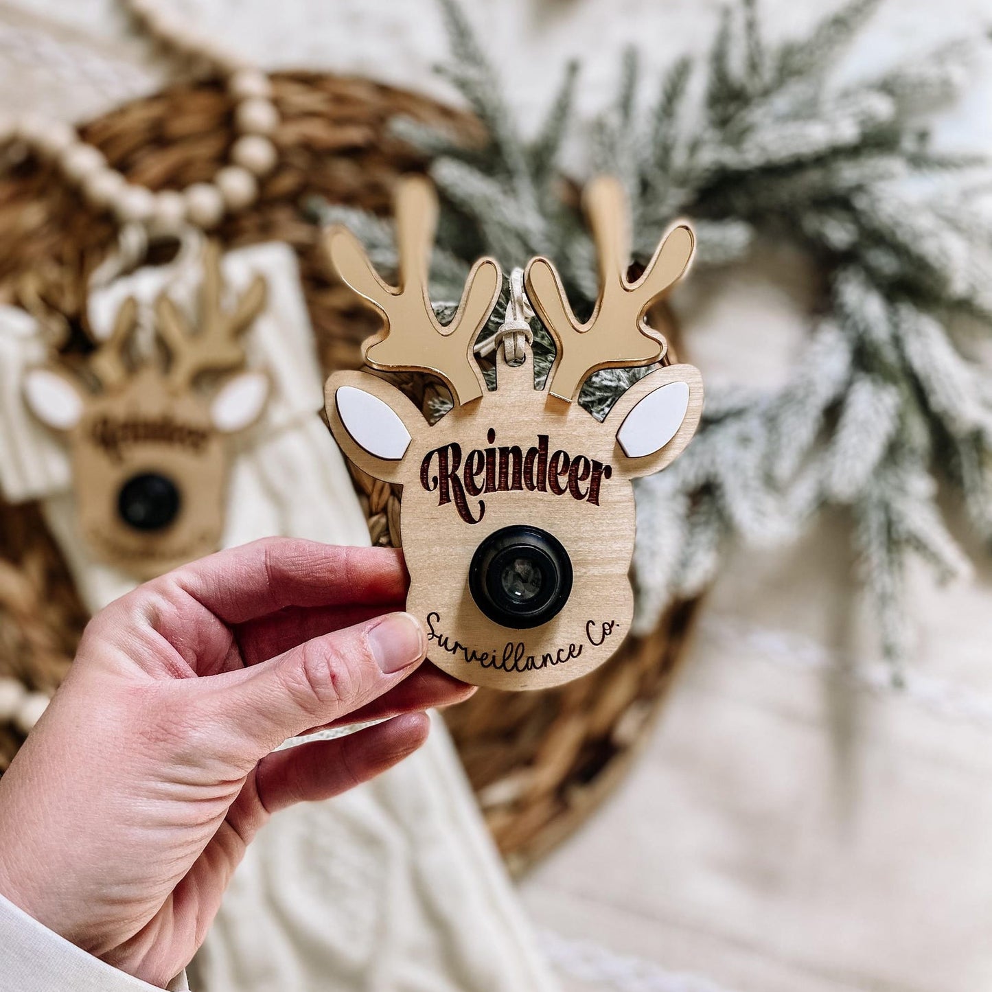 Reindeer Surveillance Santa Cam Ornament - Gold