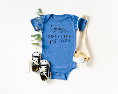 Custom Pregnancy Announcement Onesie With Last Name and Due Date Heart