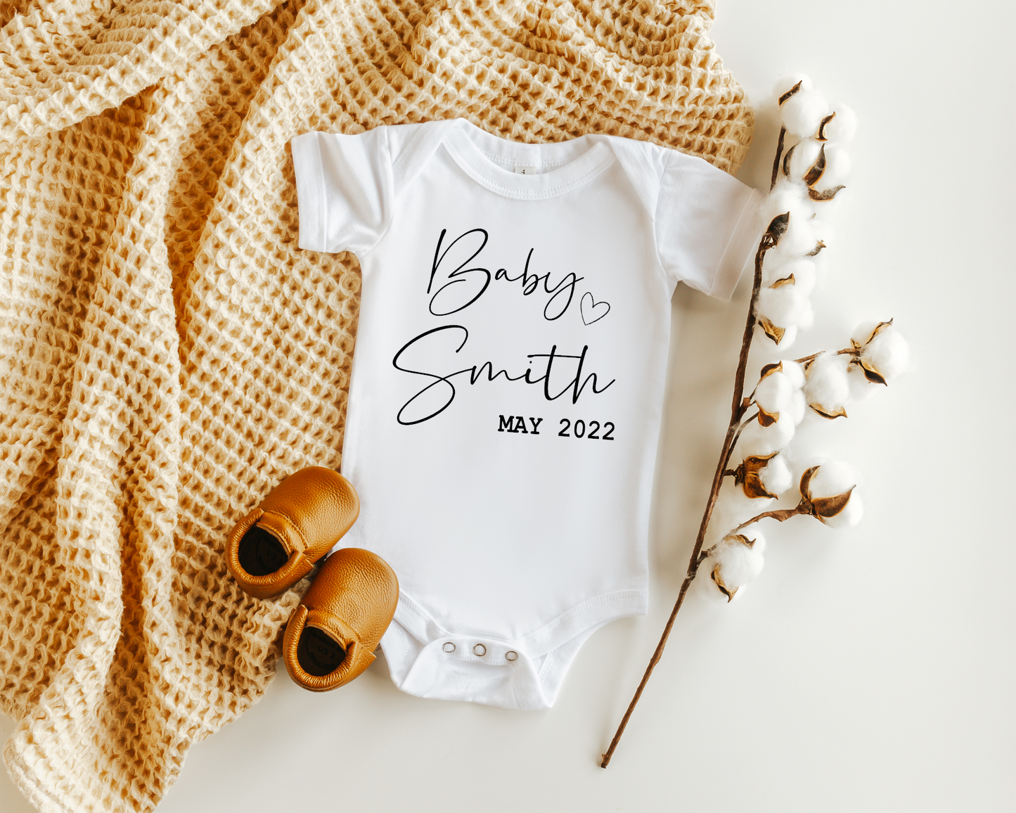Custom Pregnancy Announcement Onesie With Last Name Heart and Due date