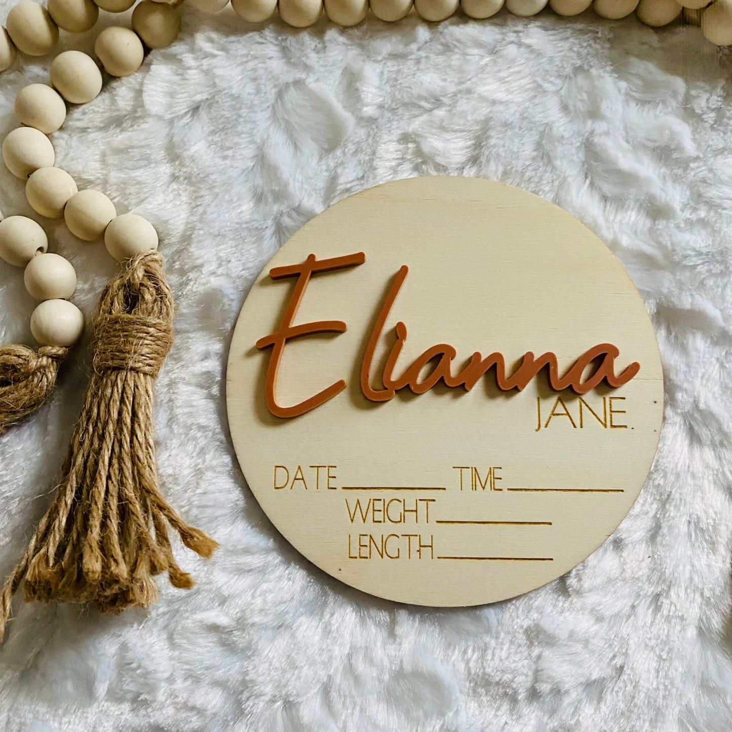 3D Wood Birth Stat Circle Thin Cursive - Custom with Name