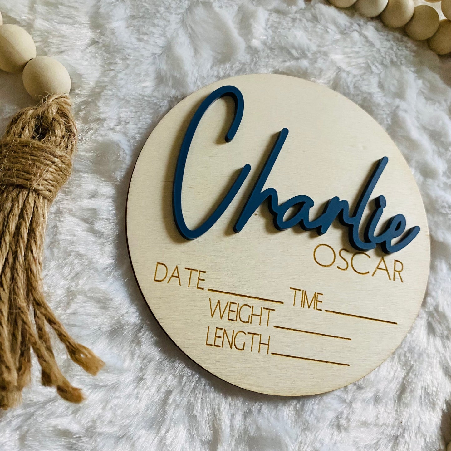 3D Wood Birth Stat Circle Thin Cursive - Custom with Name