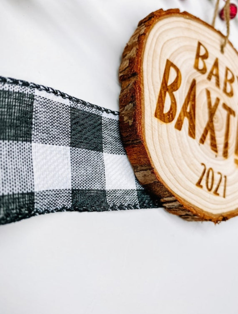 Baby Custom Rustic Wood Tree Round Ornament