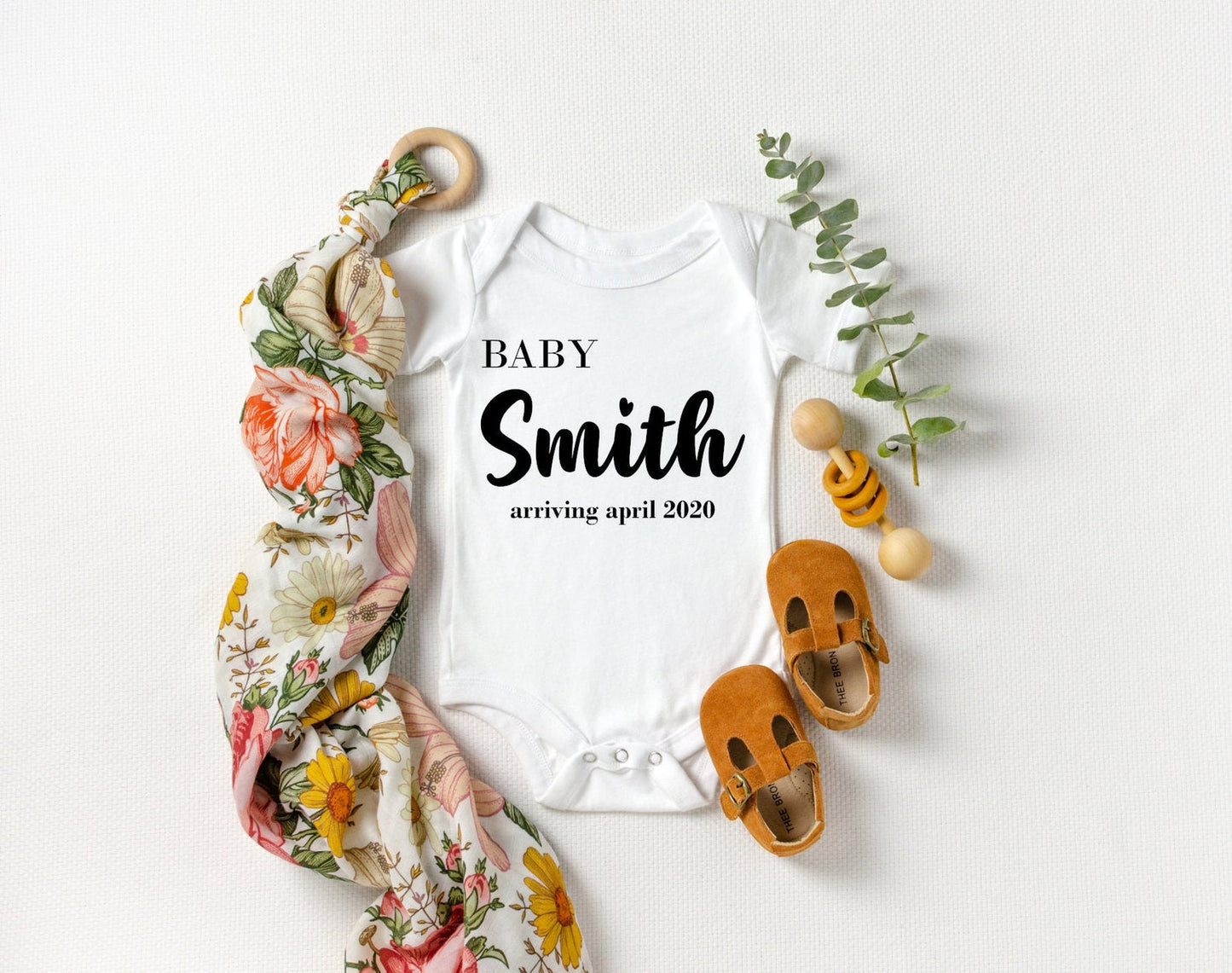 Custom Pregnancy Announcement With Last Name and Due Date Onesie