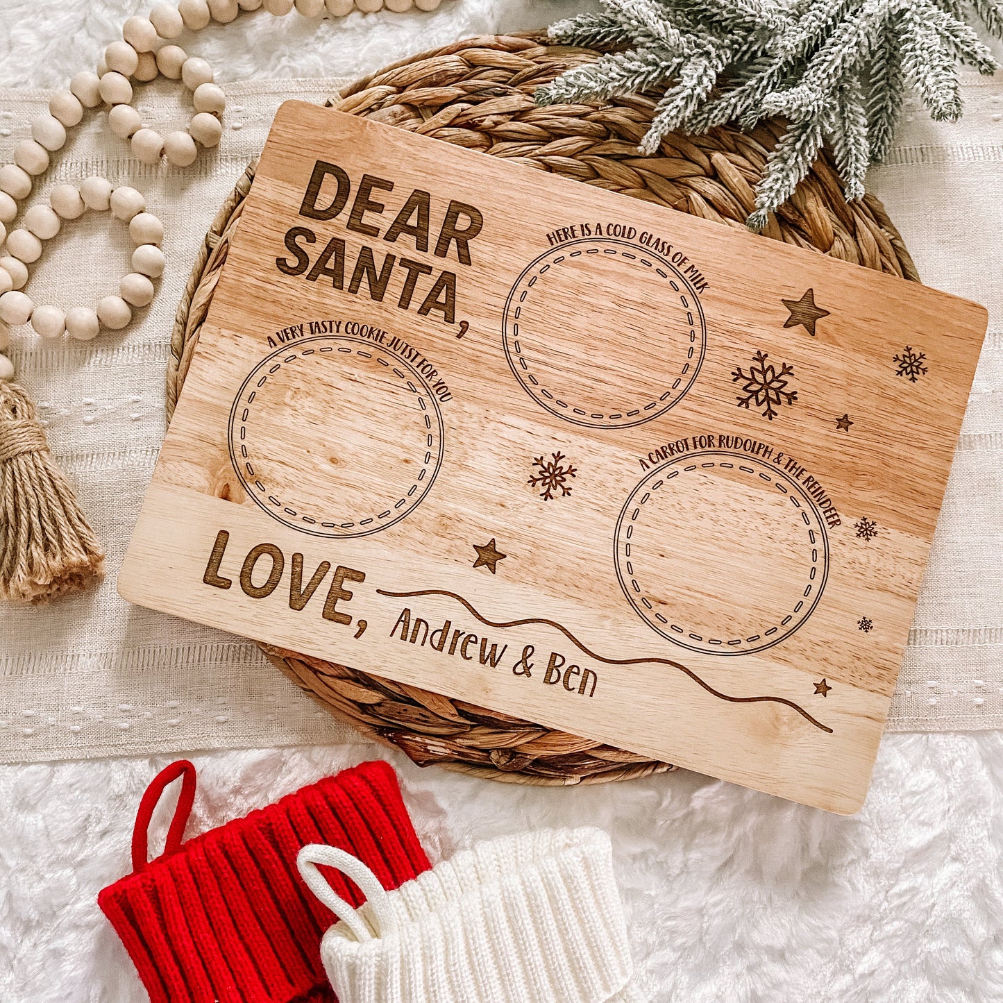 Custom Santa Milk and Cookie Board - Snowflake