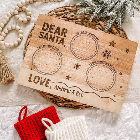 Custom Santa Milk and Cookie Board - Snowflake