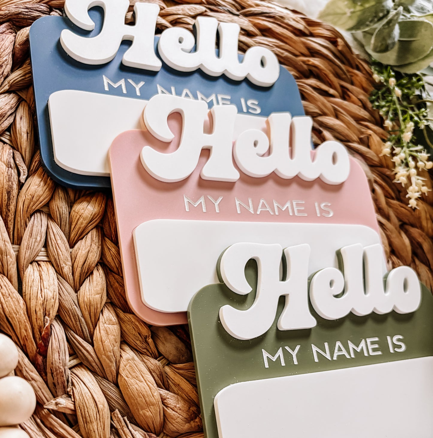Hello My Name Is - Dry Erase Baby Name Announcement - Retro Font