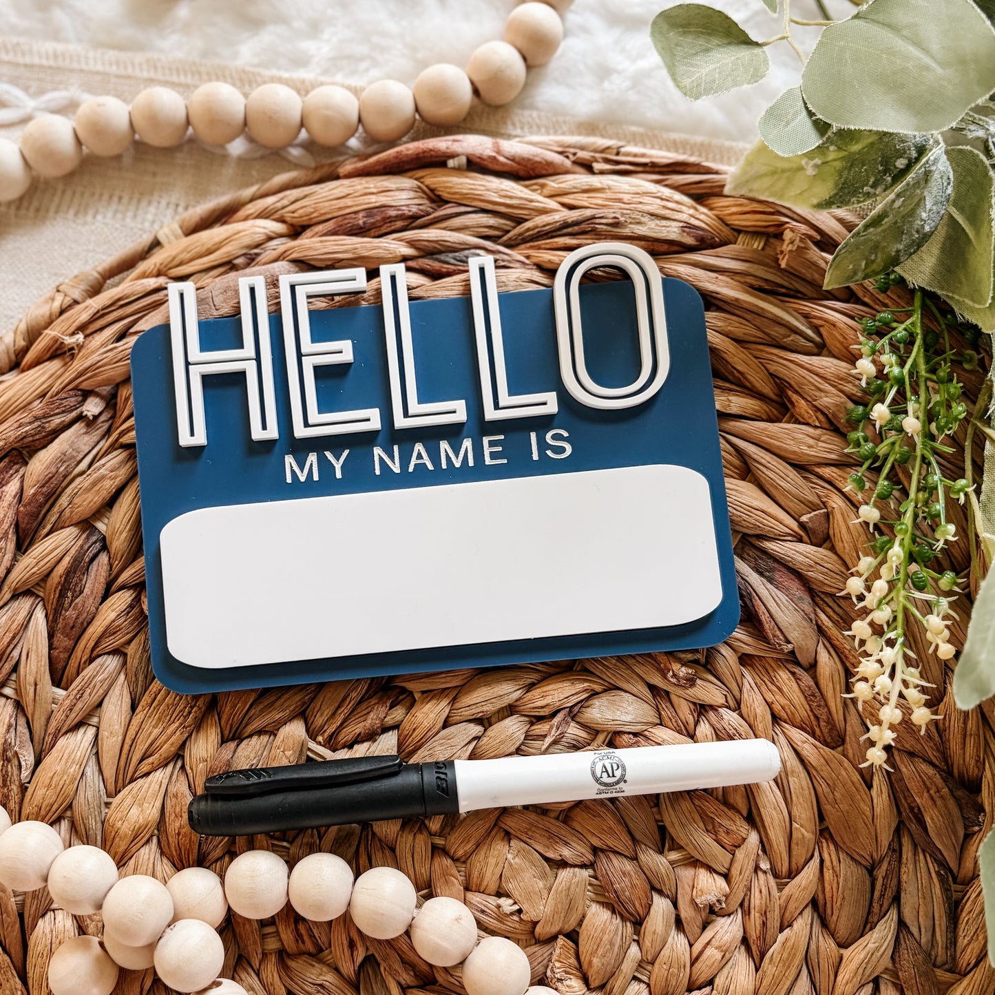 Hello My Name Is - Dry Erase Baby Name Announcement - Outline Font