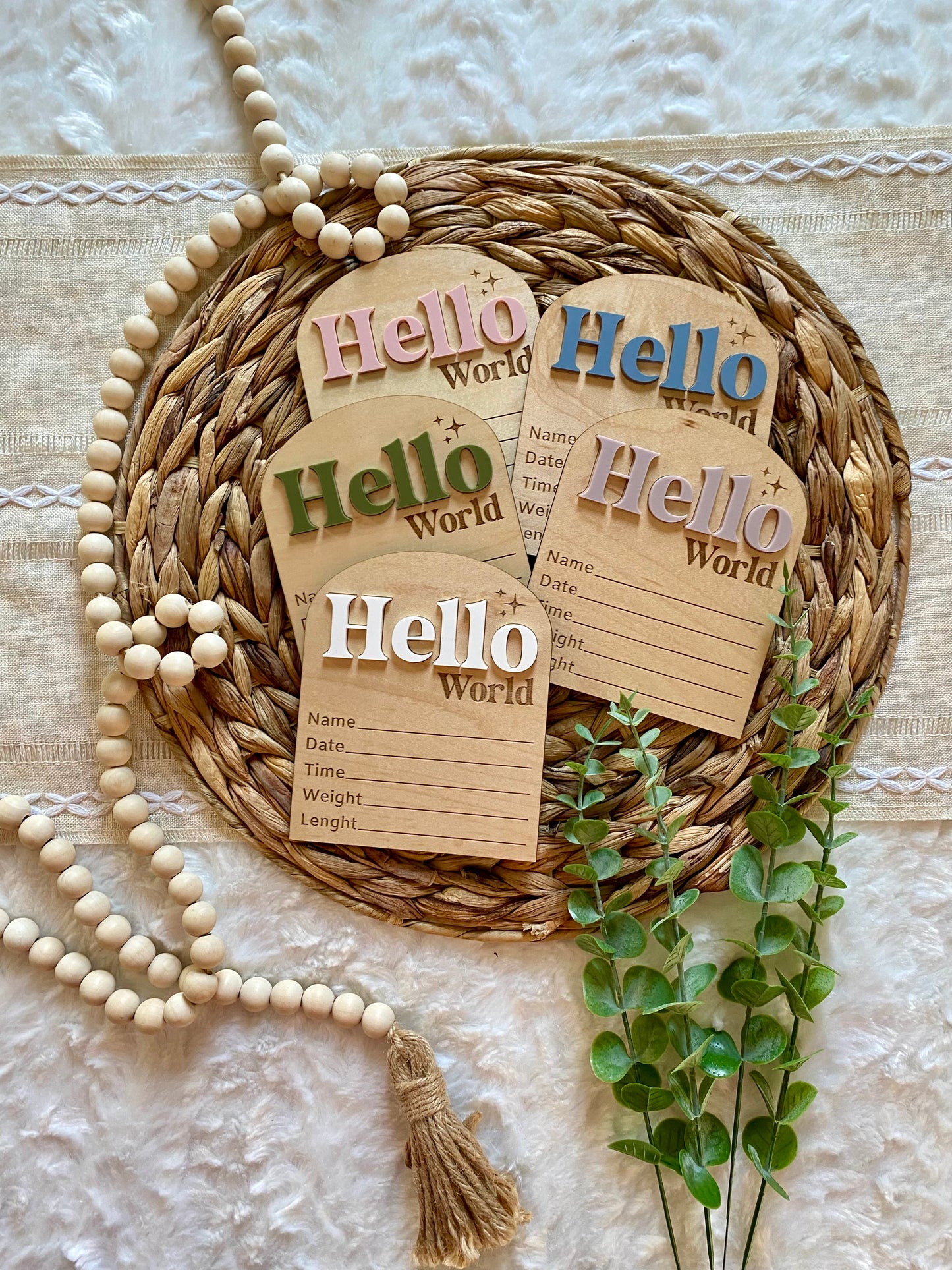 Hello World Birth Stat Sign - Arched