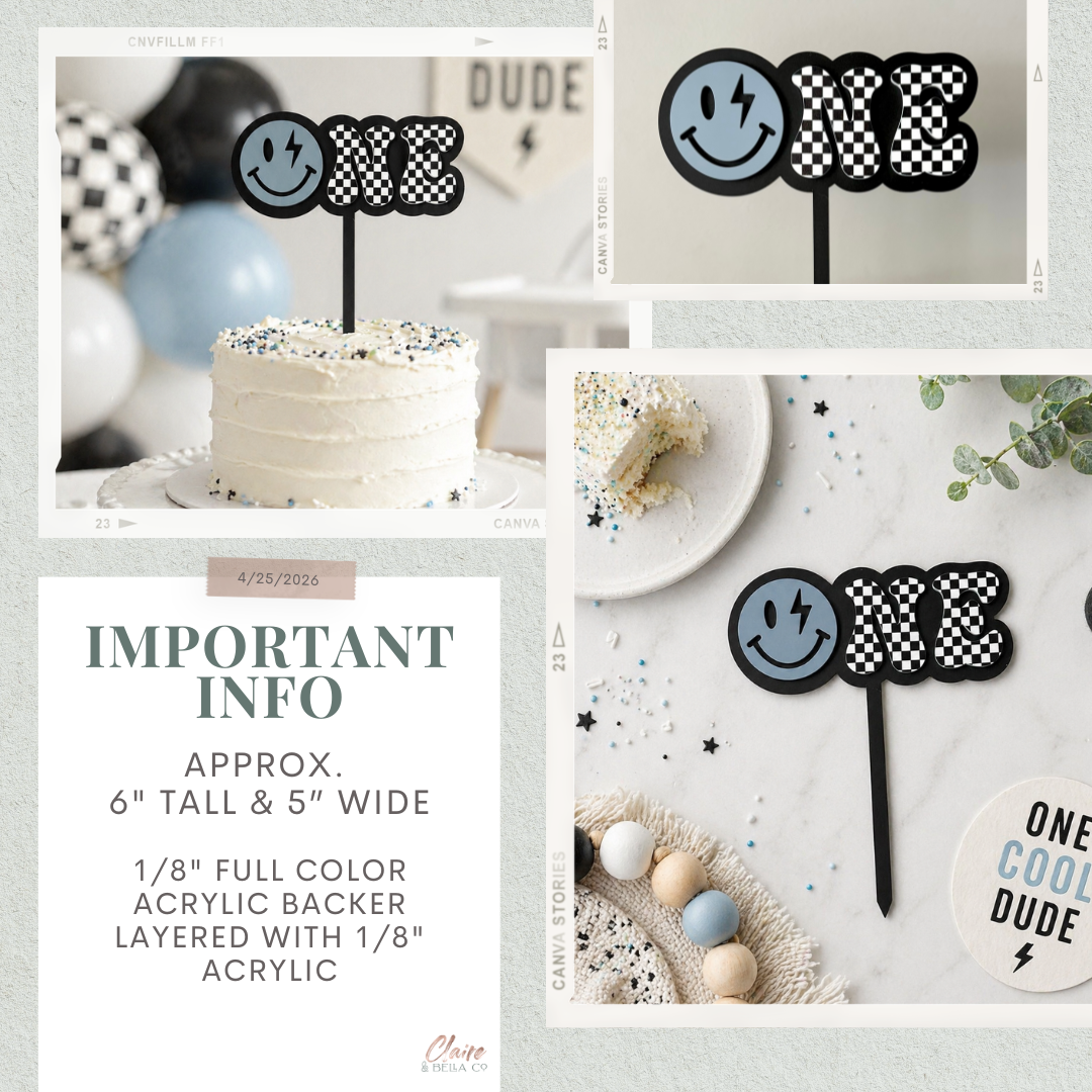 ONE Cool Dude First Birthday Cake Topper