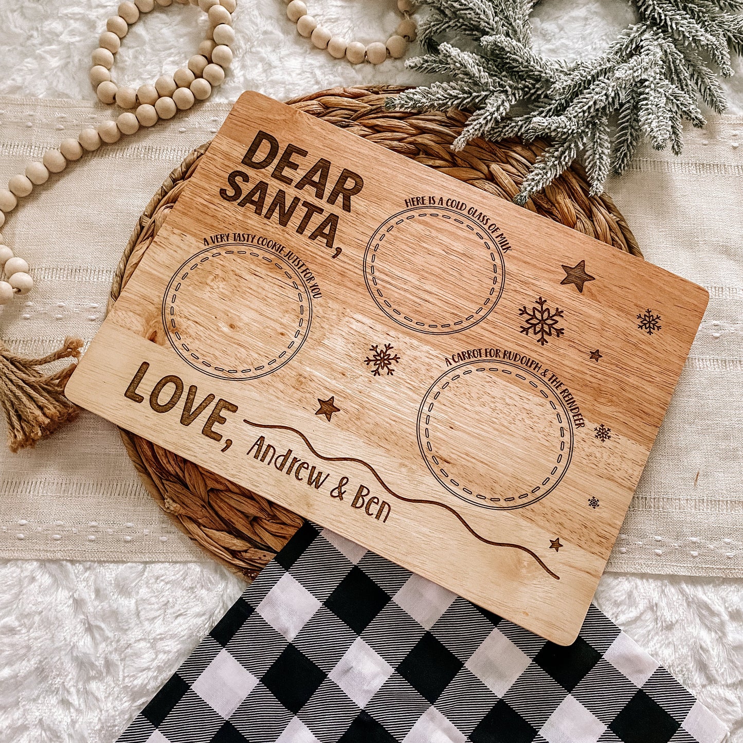 Custom Santa Milk and Cookie Board - Snowflake