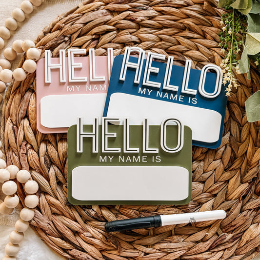 Hello My Name Is - Dry Erase Baby Name Announcement - Outline Font