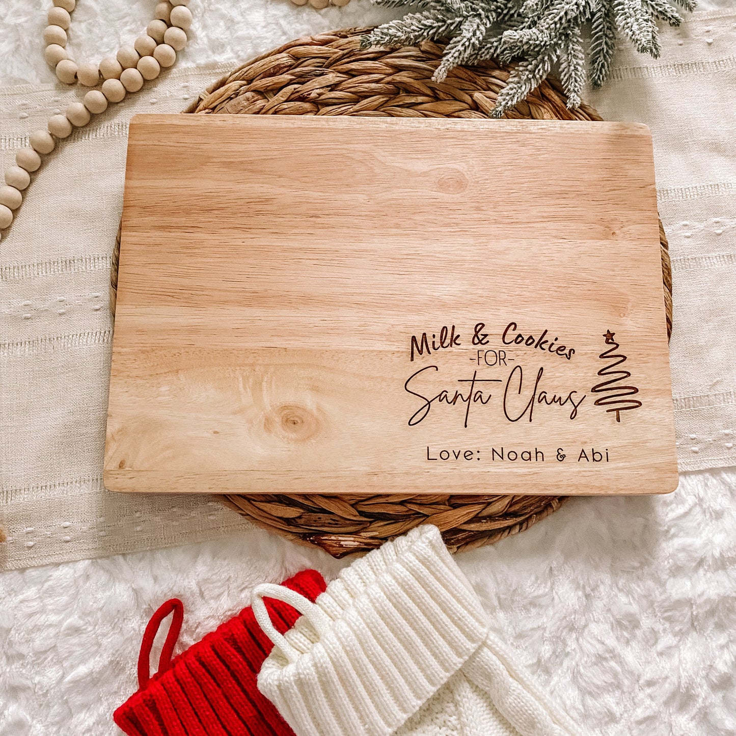 Custom Santa Milk and Cookie Board - Tree