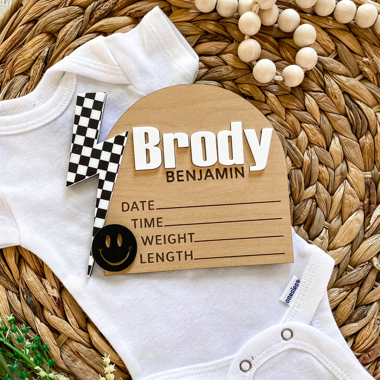 Personalized Birth Stat Sign - Checkered Bolt