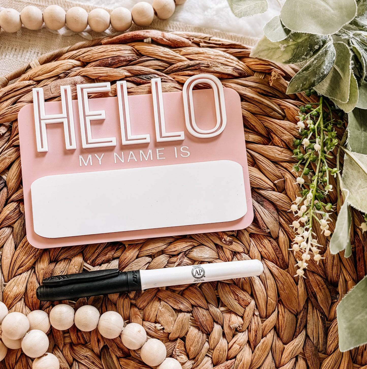 Hello My Name Is - Dry Erase Baby Name Announcement - Outline Font