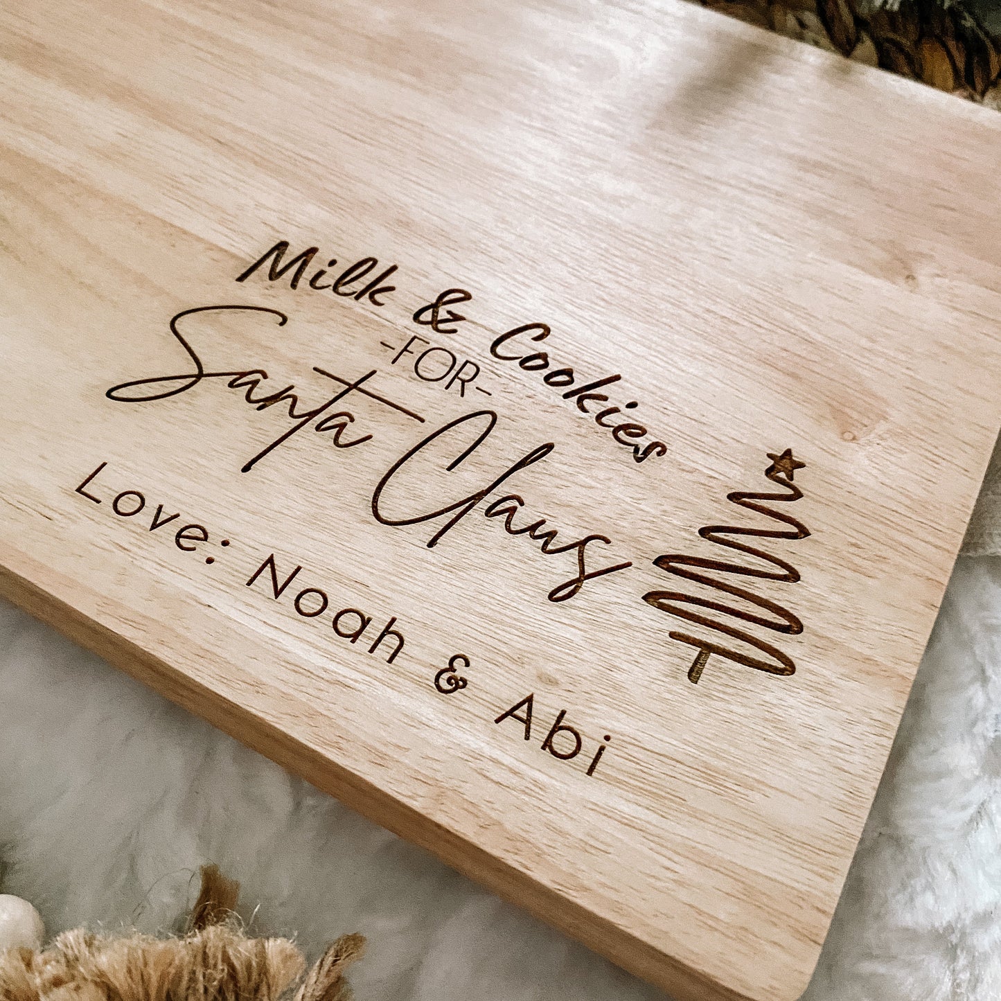 Custom Santa Milk and Cookie Board - Tree