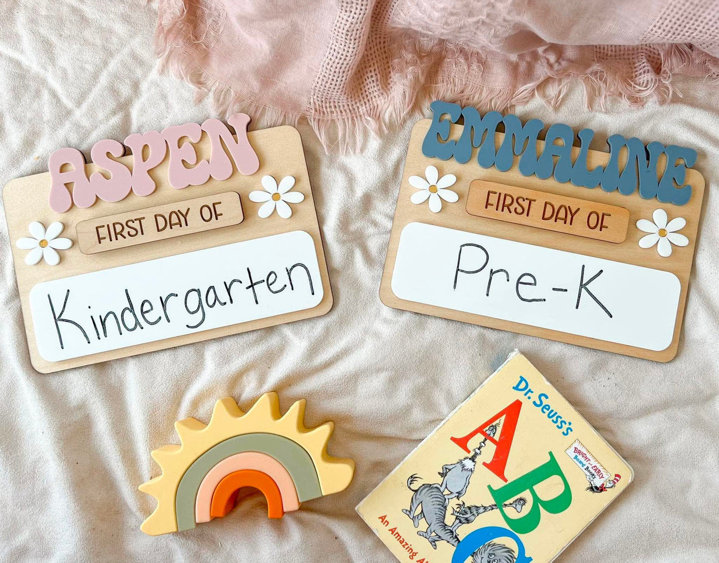 Custom First/Last Day of School Sign -Florals and Checkers
