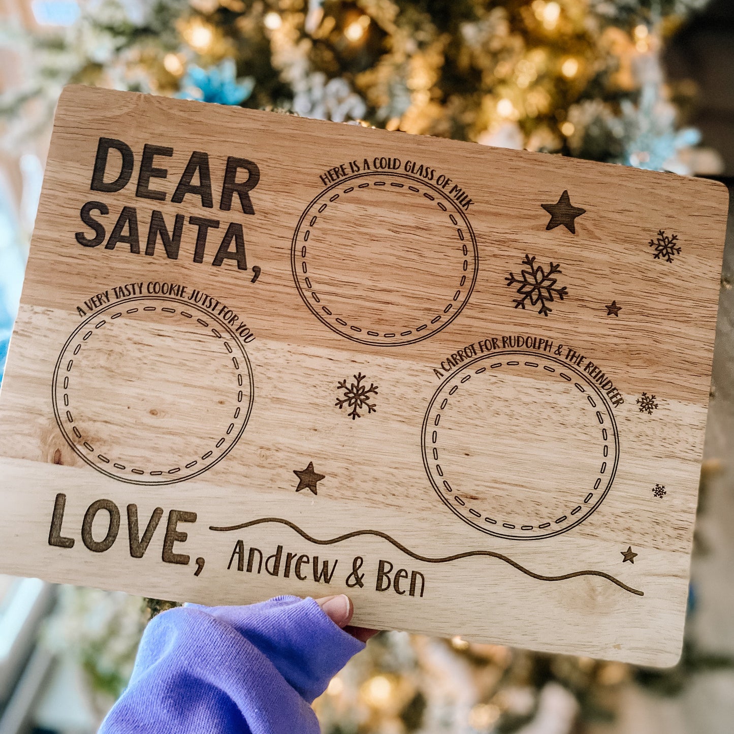 Custom Santa Milk and Cookie Board - Snowflake
