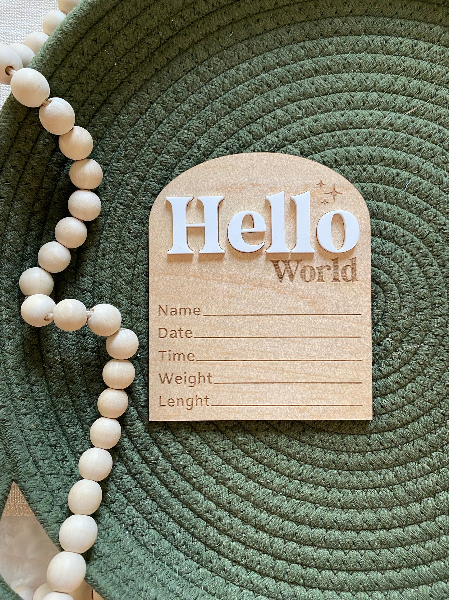 Hello World Birth Stat Sign - Arched