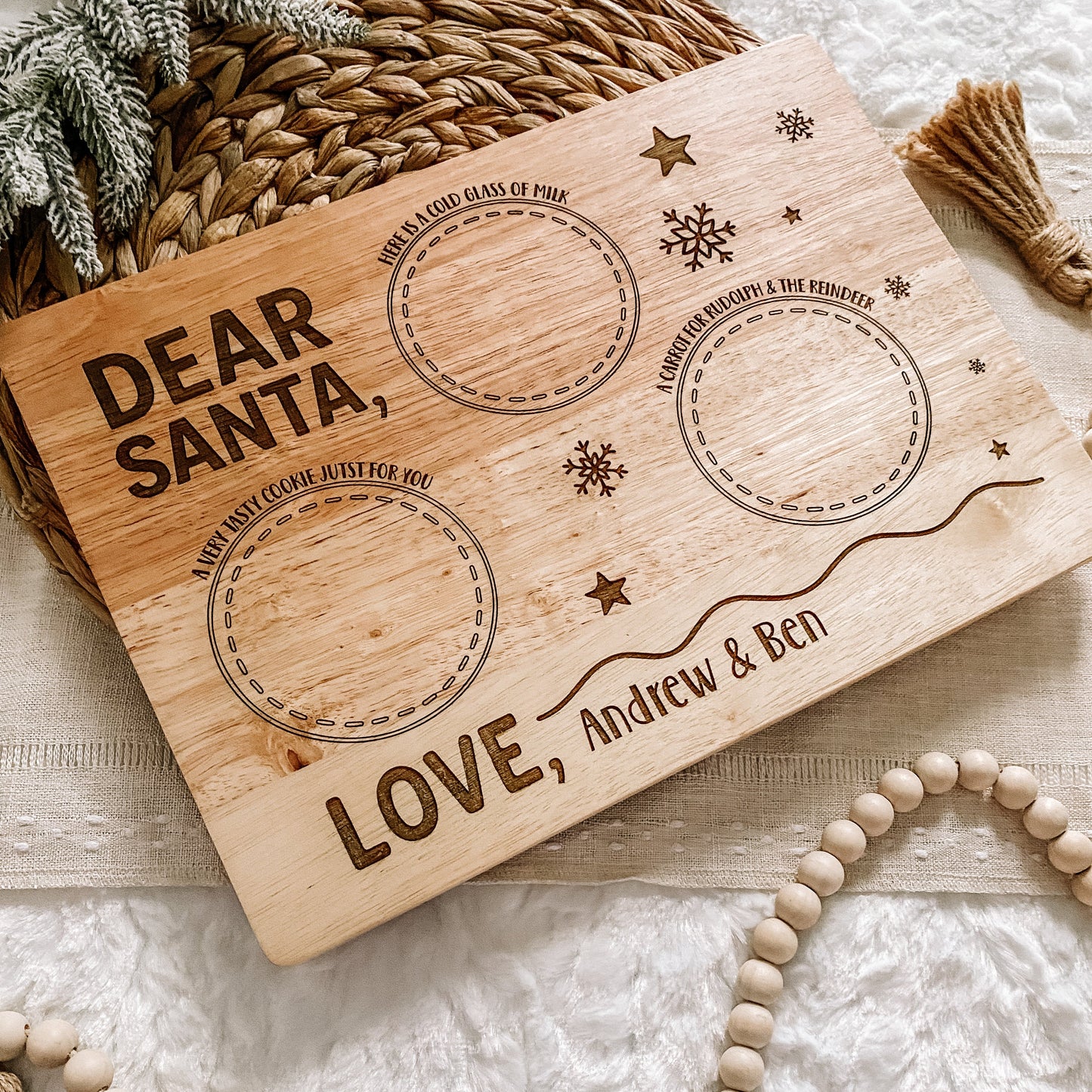 Custom Santa Milk and Cookie Board - Snowflake