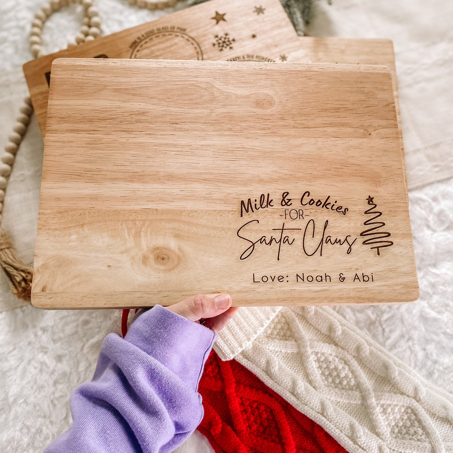 Custom Santa Milk and Cookie Board - Tree