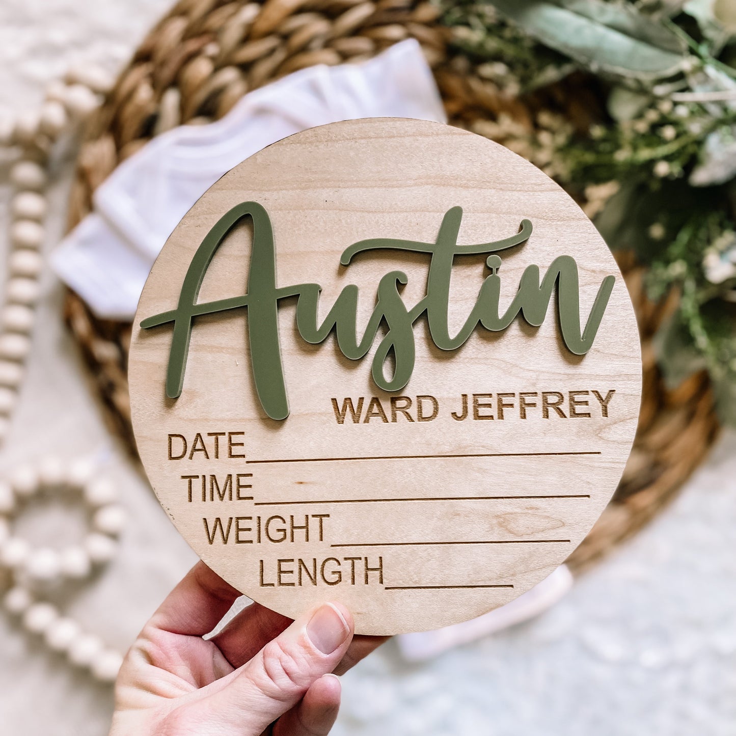 3D Wood Birth Stat Circle - Custom with Name