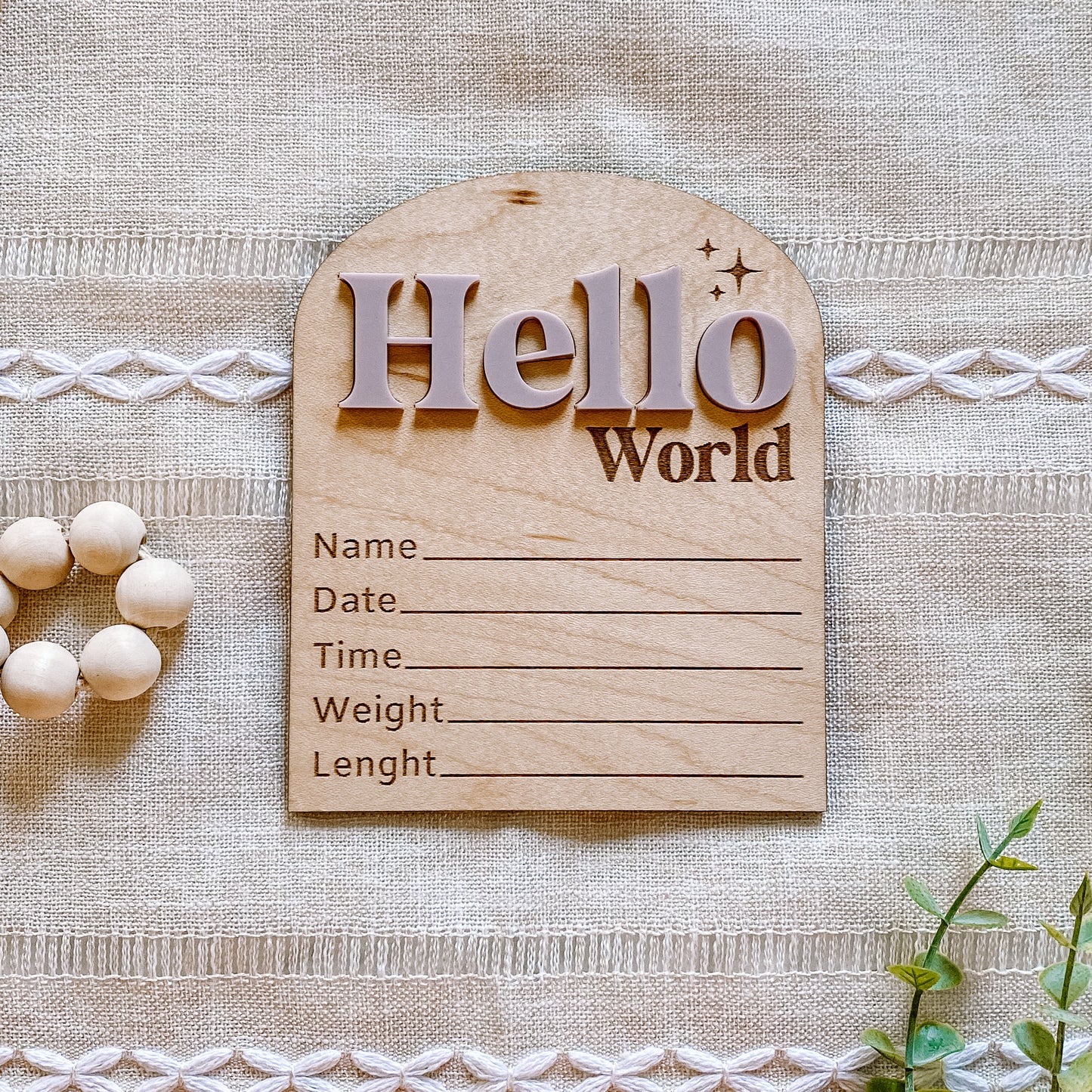 Hello World Birth Stat Sign - Arched