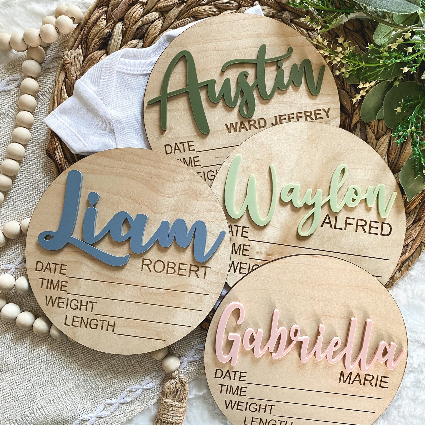 3D Wood Birth Stat Circle - Custom with Name