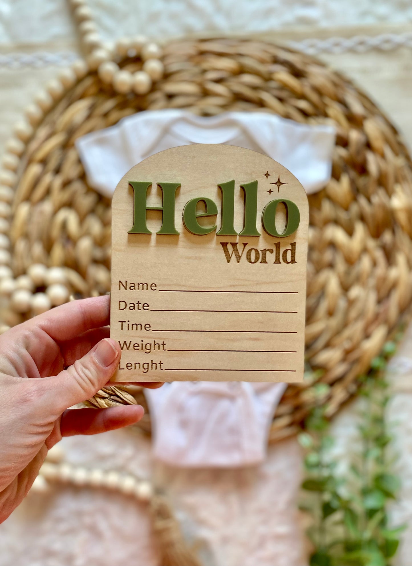 Hello World Birth Stat Sign - Arched