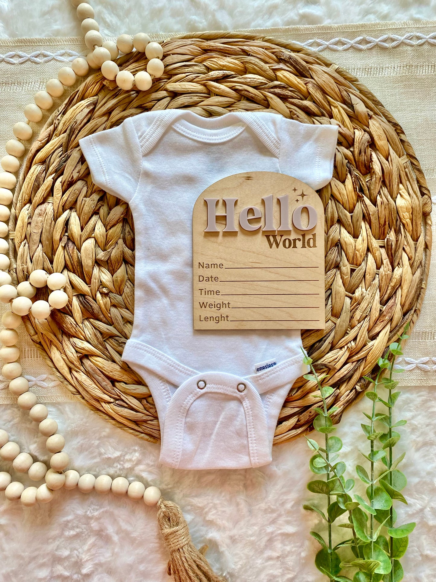 Hello World Birth Stat Sign - Arched