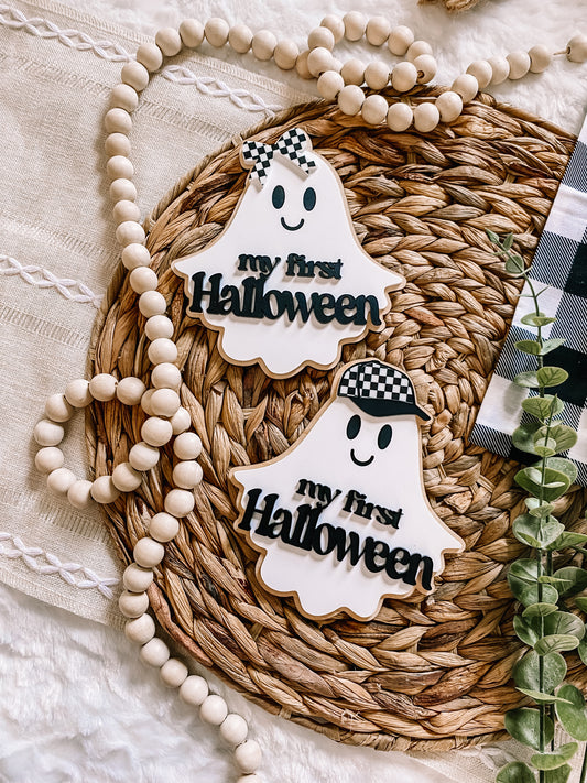 Baby's 1st Halloween Milestone Sign - Checkered Ghost