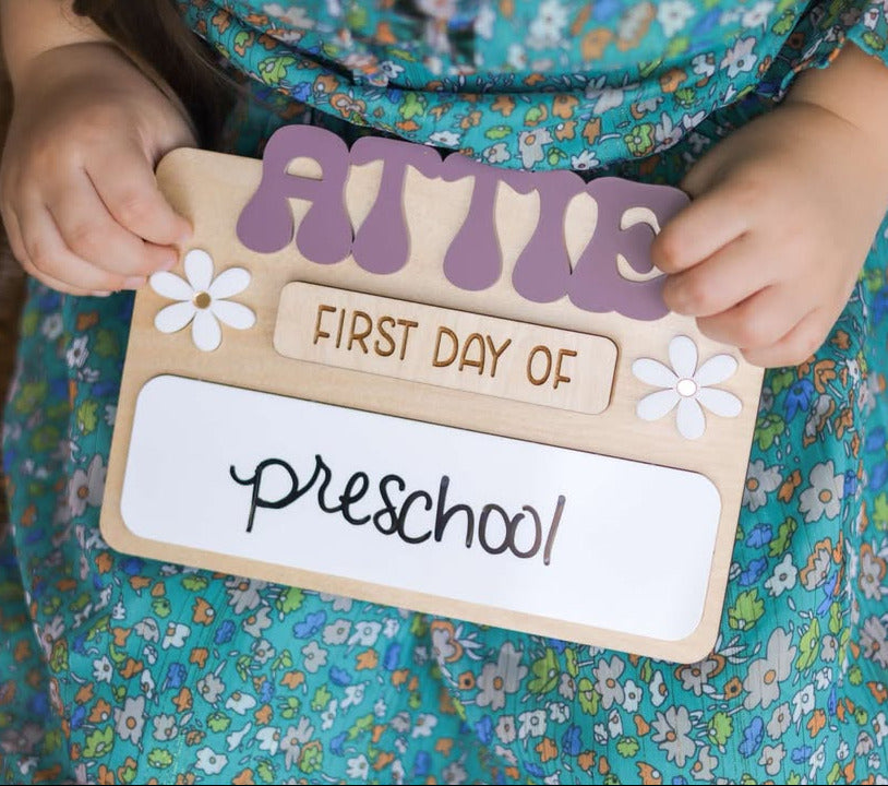 Custom First/Last Day of School Sign -Florals and Checkers