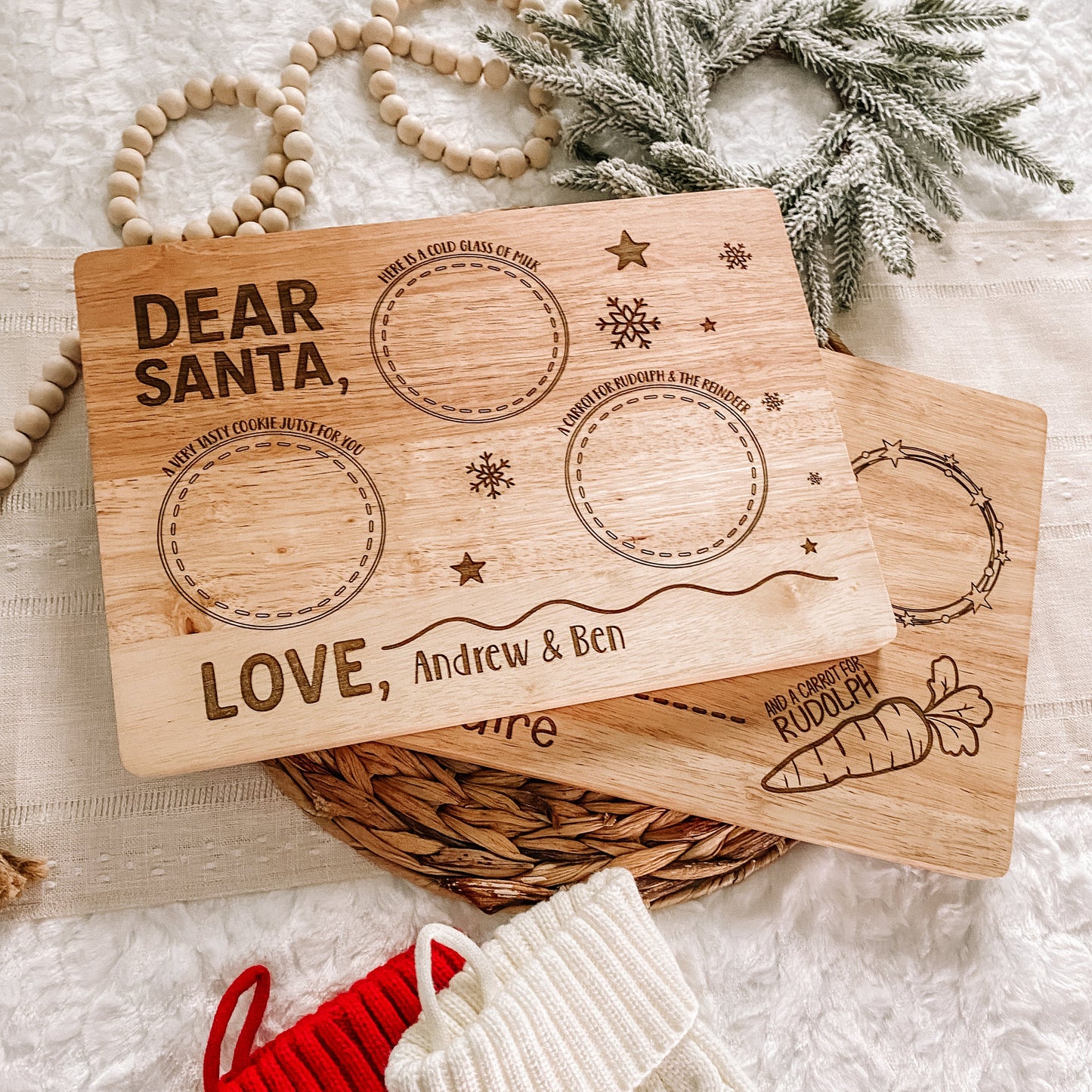 Custom Santa Milk and Cookie Board - Snowflake