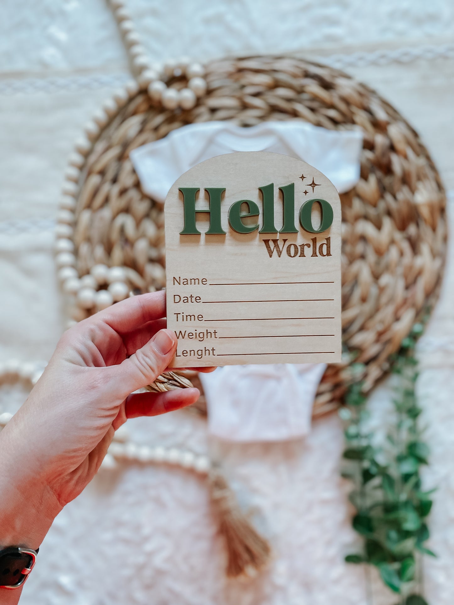 Hello World Birth Stat Sign - Arched