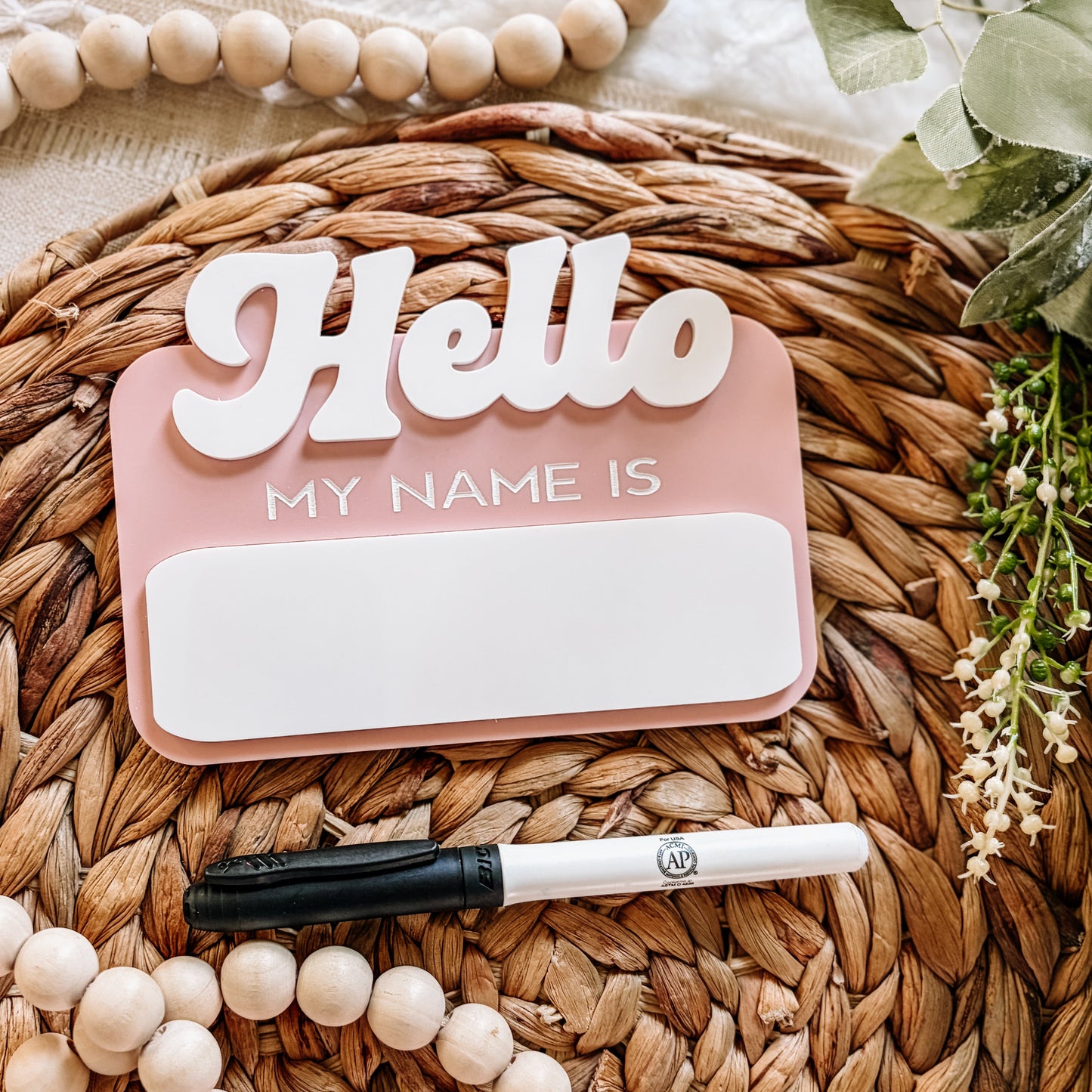 Hello My Name Is - Dry Erase Baby Name Announcement - Retro Font