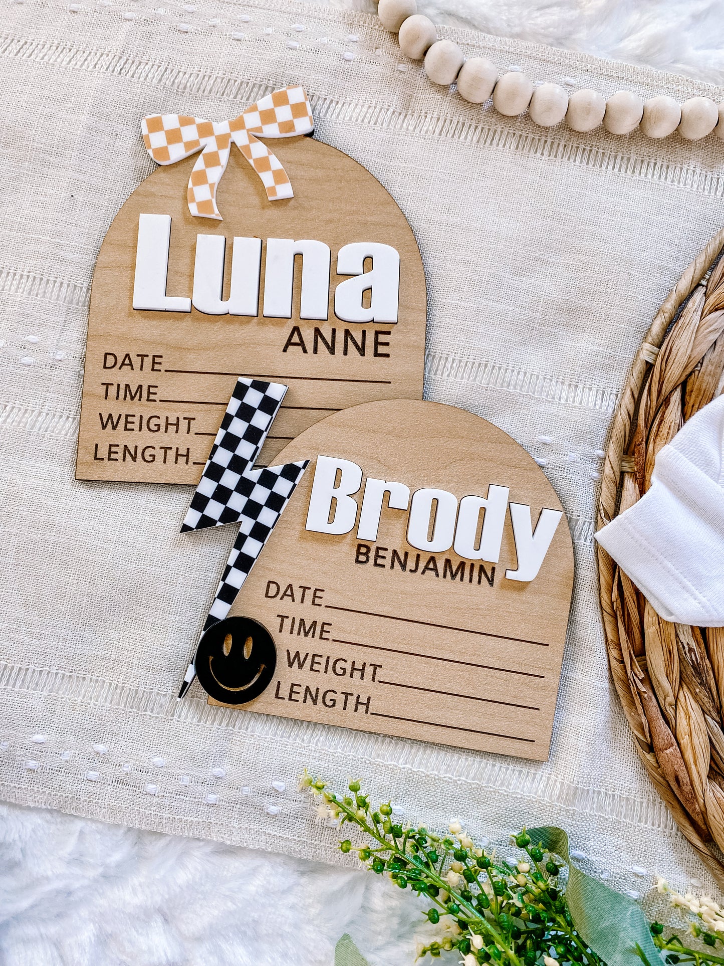 Personalized Birth Stat Sign - Checkered Bolt