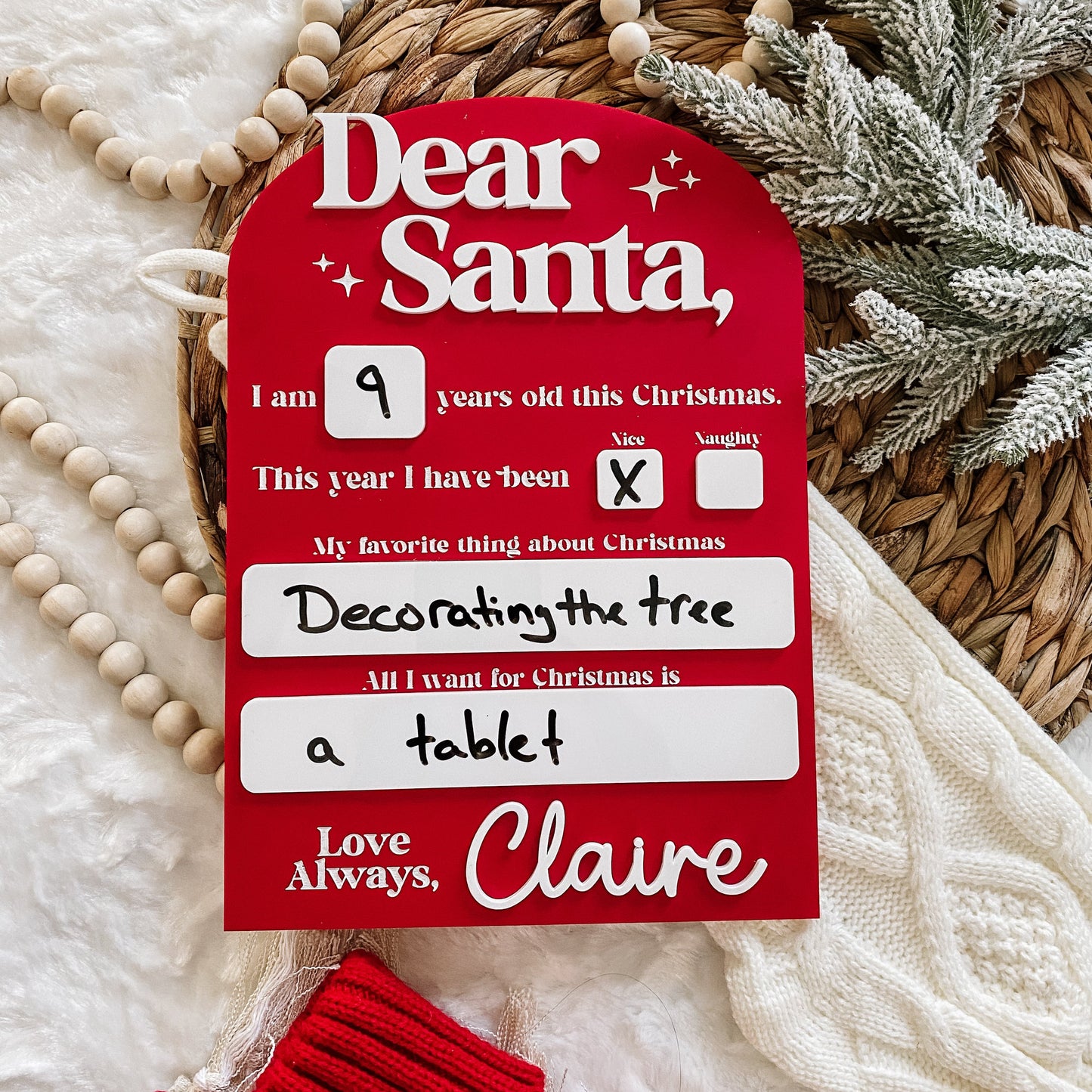 Dear Santa Christmas Dry Erase Board - CUSTOM NAME