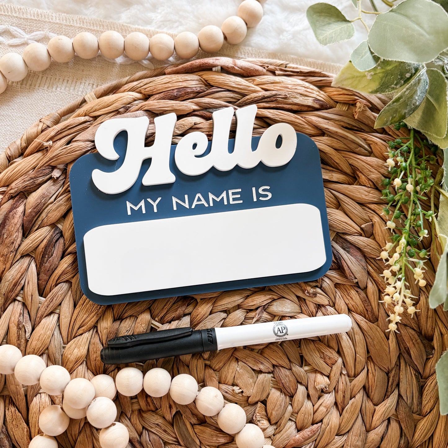 Hello My Name Is - Dry Erase Baby Name Announcement - Retro Font