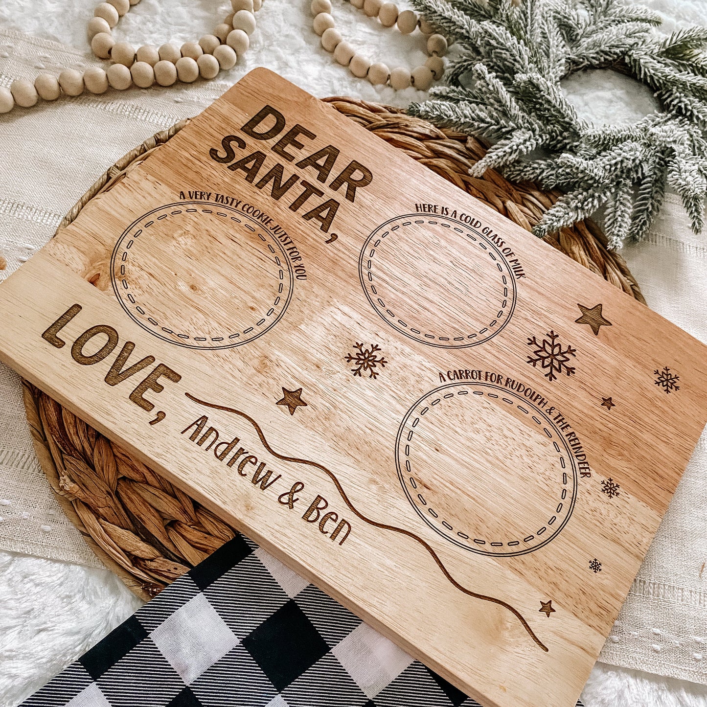 Custom Santa Milk and Cookie Board - Snowflake