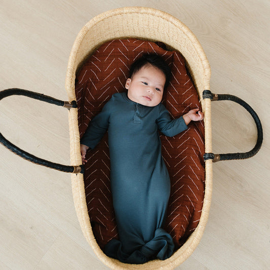 Navy Organic Cotton Ribbed Knot Gown