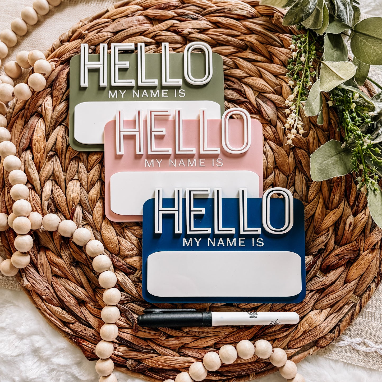 Hello My Name Is - Dry Erase Baby Name Announcement - Outline Font