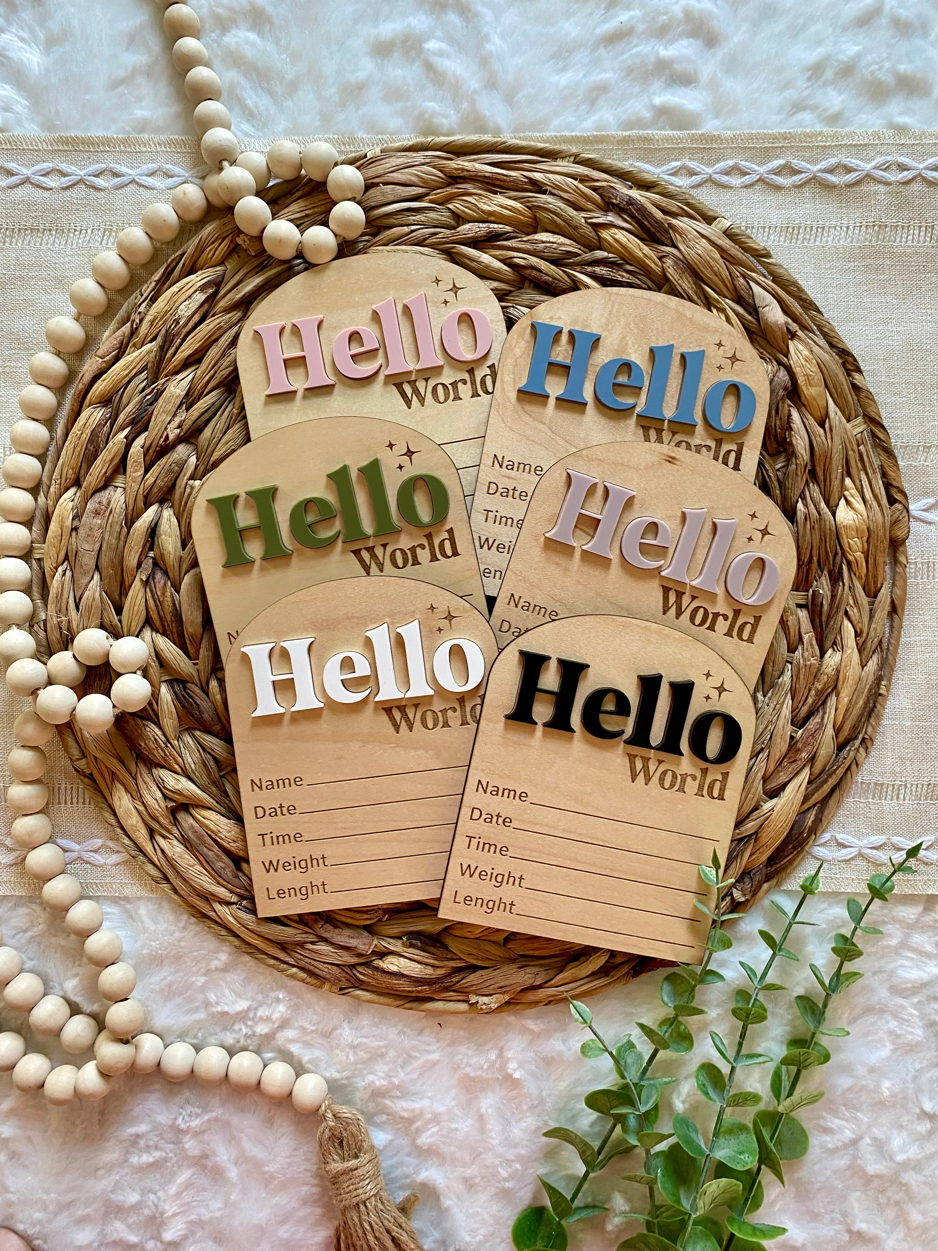 Helloworld Stat Sign Hello World Birth Stat Sign - Arched – Claire and Bella, LLC